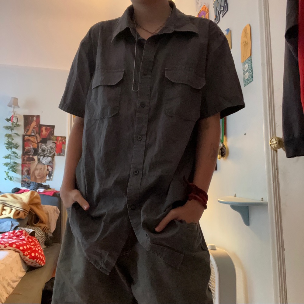 MOSSIMO BLUE GREY COLLARED CASUAL BAGGY BUTTON DOWN SHIRT